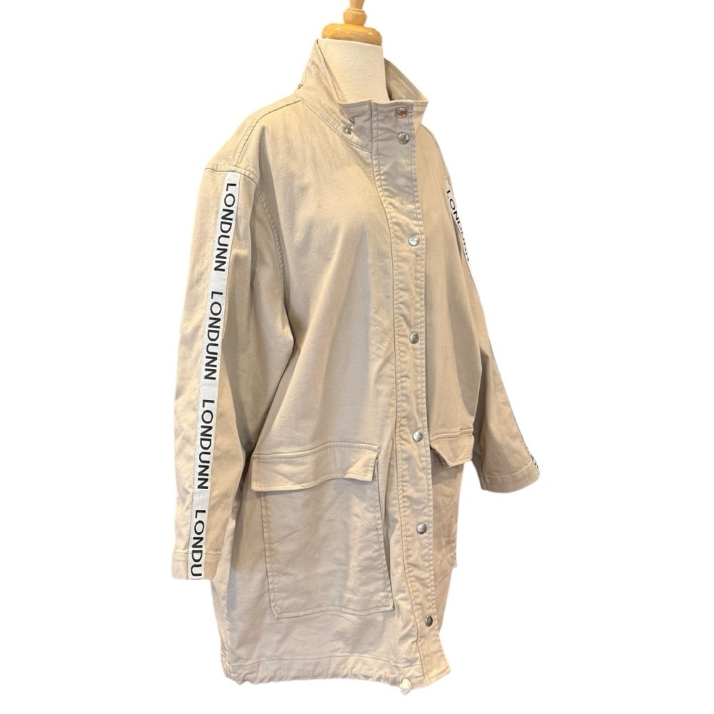 Londunn + Missguided Tan Khaki Utility Jacket Trench Coat Logo Sleeves Size 8